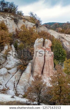 "The newly-weds" from the rock phenomenon composition "Stone Wedding" in the Eastern Rhodopes to the village of Zimzelen, Bulgaria.