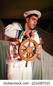 Theater Actor Artists Player Thespian Perform Play For Audience On Playhouse Public Stage. Theatre Scene Performance