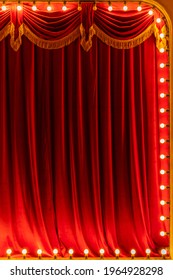 Theater red curtain and neon lamp around border