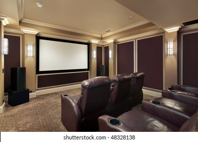 Theater Room In Luxury Home With Lounge Chairs