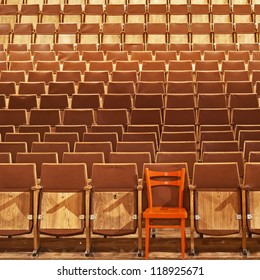 Theater Seats, Front Side, One Red Seat, Seventh Place, First Row, Background