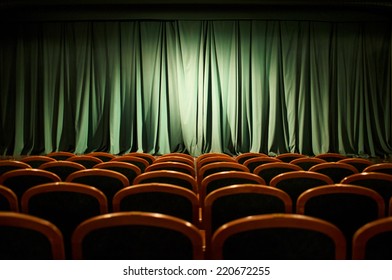 Theater stage green curtains