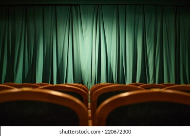 Theater Stage Green Curtains