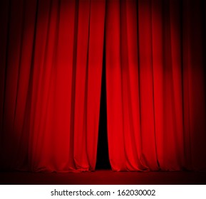 Theater Stage Red Curtain With Spotlight Background