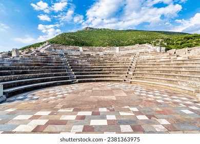 Theater-like construction in Ancient Messene, Messinia Prefecture, Peloponnese, Greece. Ancient Messini was founded in 371 BC after the Theban general Epaminondas defeated Sparta.