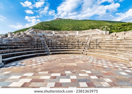 Theater-like construction in Ancient Messene, Messinia Prefecture, Peloponnese, Greece. Ancient Messini was founded in 371 BC after the Theban general Epaminondas defeated Sparta.