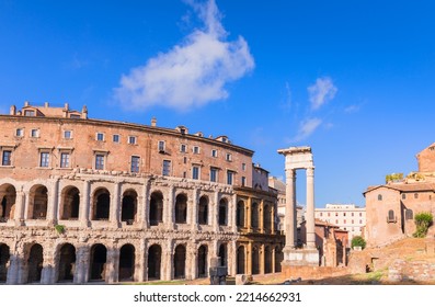 The Theatre Of Marcellus (Teatro Marcello)in Italy, The Largest Open-air Theatre In Ancient Rome. On The Right The Ruins Of Temple Of Apollo Sosianus.