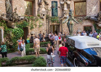 Dalí Theatre And Museum In Figueres, Spain. July 2018. Tourists Engage With Dalí's Works In His Museum Which Contains The Largest Collection Of His Major Works Presented In One Single Location.