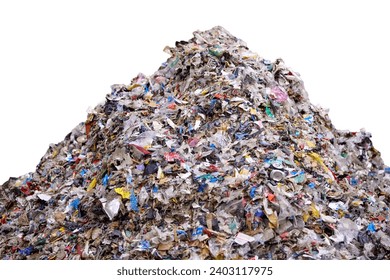 Theme of energy recovery from urban waste: A pile of  refuse derived fuel (RDF) from the waste isolated on a white background. 