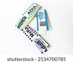 Theme park wrist band on white background 