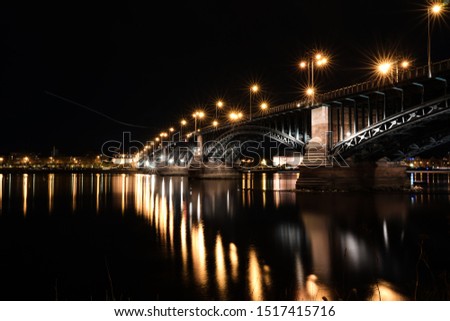 Theodor-Heuss Bridge in Mainz/Wiesbaden at night. Longtime Exposure with waterreflection