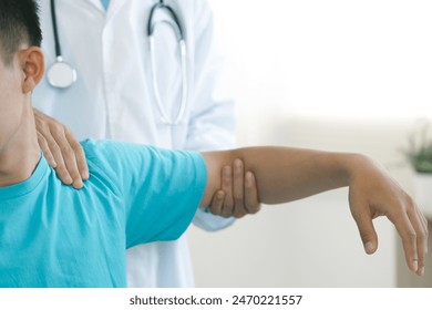 The therapist Stretched a Patient about pain in the muscles of the arms and Shoulders. office syndrome problem physical therapy diagnostic. making neck massages.Rehabilitation physiotherapy concept.  - Powered by Shutterstock