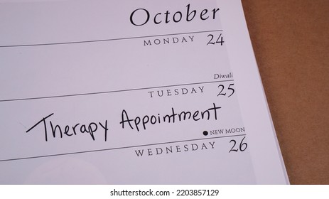 Therapy Appointment Written On A Calendar.                               