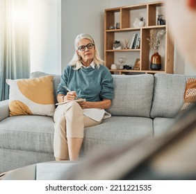 Therapy, Mental Health Planning And Psychologist Talking To Patient In An Office At Work Together. Mature Therapist Consulting About Psychology, Problem And Solution To Stress With Person For Support