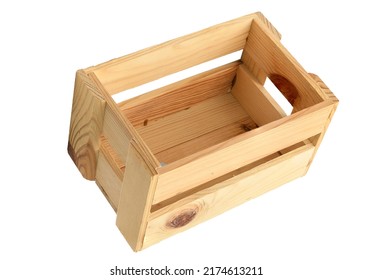 There Is A Big Box On White Background. It's An Isolated View Of An Empty Big Box. It's Wooden Box For Food.