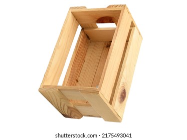 There Is A Big Box On White Background. It's An Isolated View Of An Empty Big Box. It's Wooden Box For Food.