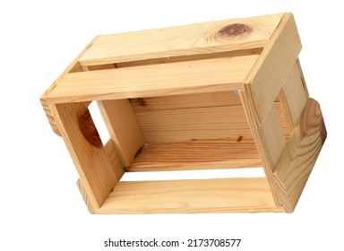 There Is A Box On White Background. It's An Isolated View Of An Empty Big Box. It's Wooden Box For Food.