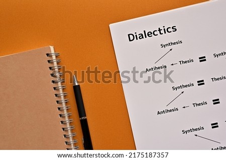 There is dummy documents that created for the photo shoot about Dialectics. It's placed on a color background.