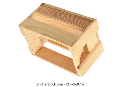 There Is The Empty Big Wooden Box On A White Background. It's An Isolated View Of An Empty Big Box. It's Big Wooden Box For Food.