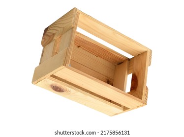 There Is An Empty Box On White Background. It's An Isolated View Of An Empty Big Box. It's Big Wooden Box For Food.