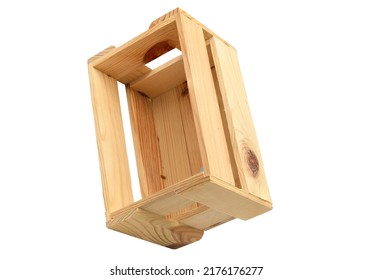 There Is An Empty Box On White Background. It's An Isolated View Of An Empty Big Box. It's Big Wooden Box For Food.