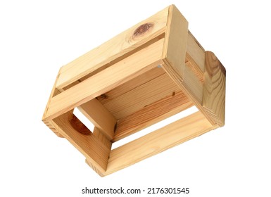 There Is Empty Box On White Background. It's An Isolated View Of An Empty Big Box. It's Big Wooden Box For Food.