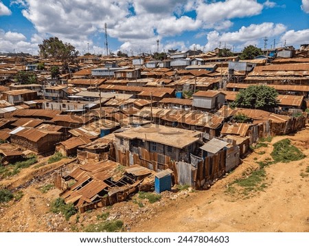 There are many poor houses in slums with high population density. The concept of poverty in third World countries.