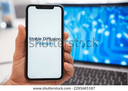 There is a neural network and artificial intelligence logo Stable Diffusion propmts. March 2023, Prague, Czech Republic 