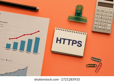 There is notebook with the word HTTPS. It is an abbreviation for Hypertext Transfer Protocol Secure as eye-catching image.