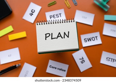 There is notebook with the word PLAN. It is as an eye-catching image.