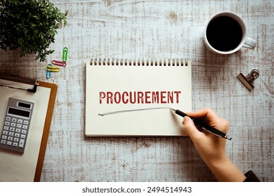 There is notebook with the word Procurement. It is as an eye-catching image.