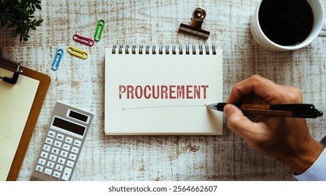 There is notebook with the word Procurement. It is as an eye-catching image.