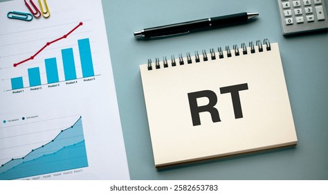 There is notebook with the word RT. It is an abbreviation for Retweet as eye-catching image.
