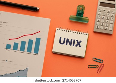 There is notebook with the word UNIX. It is as an eye-catching image.