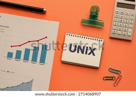 There is notebook with the word UNIX. It is as an eye-catching image.