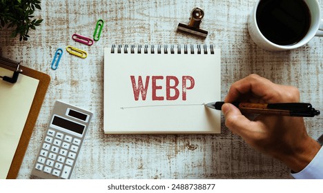 There is notebook with the word WebP. It is as an eye-catching image.