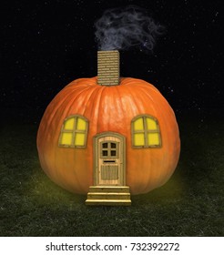 There Is A Pumpkin House On The Meadow.