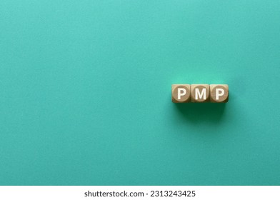 There is wood cube with the word PMP. It is an abbreviation for Project Management Professional as eye-catching image.