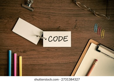 There is word card with the word CODE. It is as an eye-catching image.