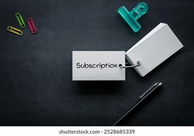 There is word card with the word Subscription. It is as an eye-catching image. - Powered by Shutterstock