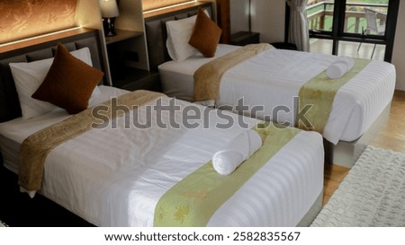 Similar – Image, Stock Photo Snuggled up in bed: long, brown hair covers the sleeping face.