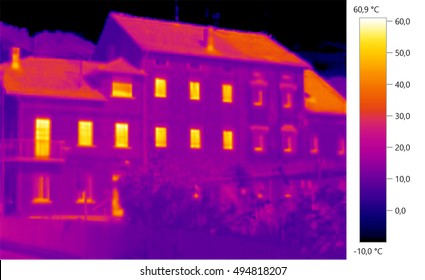 Thermal image Photo IR , buiding,  windows, color scale