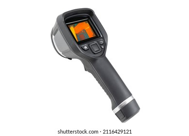 Thermal imager isolated on a white background. Monitoring the temperature distribution of the investigated surface. Thermal imaging camera inspection isolated. Check heat loss