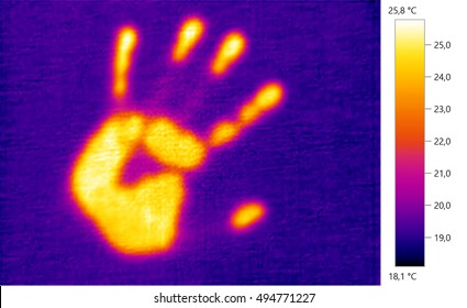 Thermal IR photos, hand imprint, color scale