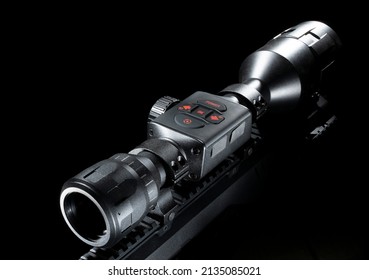 Thermal Night Vision Rifle Scope On A Gun With Copy Space