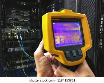 Thermal Scan (Thermal Imaging Camera) Scan To Server Computer For Temperature Check In Data Center, Server Room