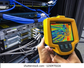 Thermal Scan (Thermal Imaging Camera) Scan To Server Computer For Temperature Checking In Data Center, Server Room