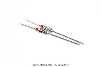 Thermo fuse 172 degrees, Electronic parts isolated on white background              