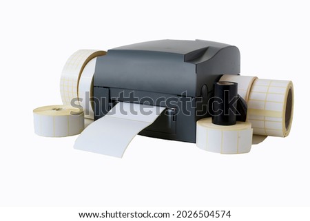 Thermo, thermal transfer printer for printing on barcode labels,  isolated on white background