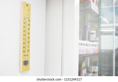 Thermometer At Drug Store For Check Temperature Store Shelf